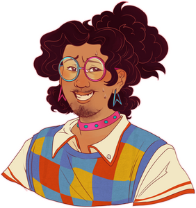 an example of humanoid art. flat shaded, asymmetric.